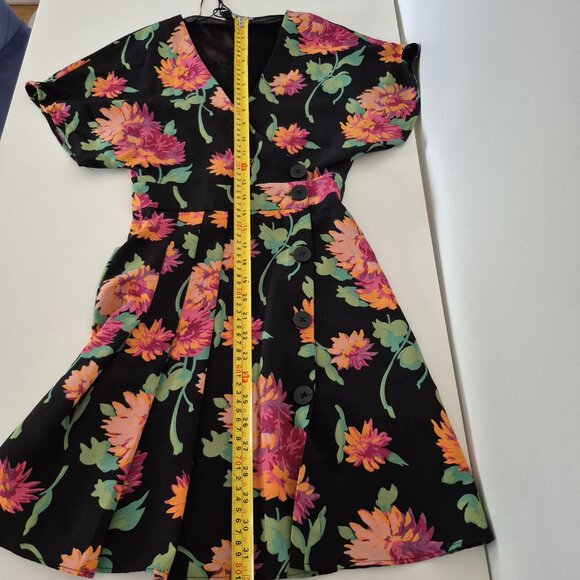 ZARA TRF Floral Mini Dress | Black with Pink & Orange Flowers | Size XS - Picture 10 of 13